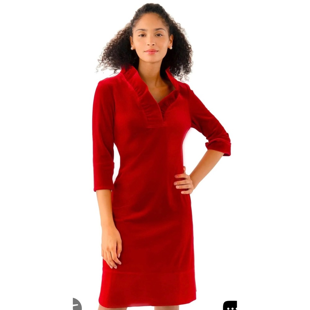 Gretchen Scott NWT Ruffneck Dress - Silky Velvet Red Sz S